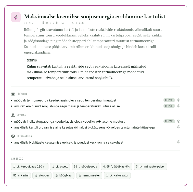 Valmis tööjaam, mille õpetaja tunnis avab